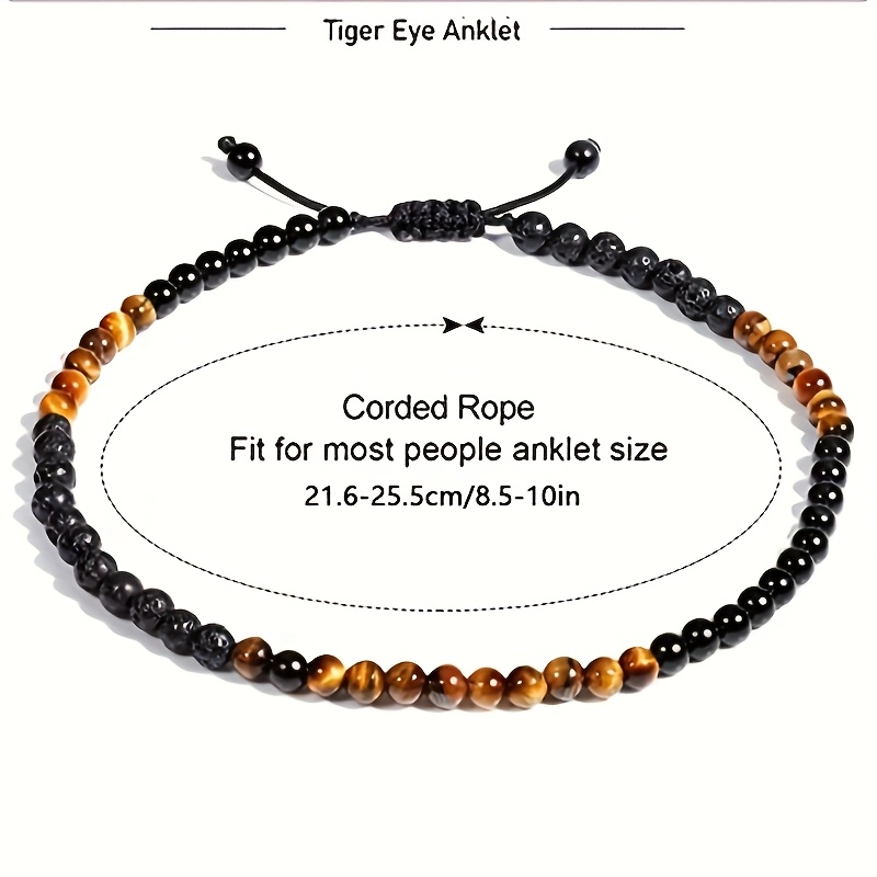 Women's Bohemian Tiger Eye & Black Obsidian Diffuser Anklet